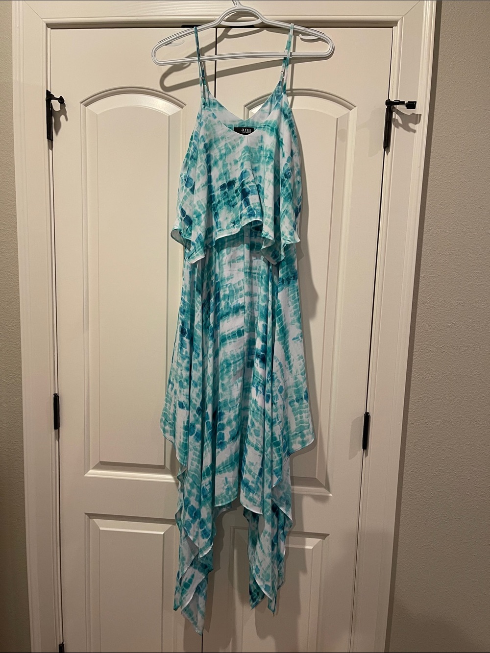 a.n.a Teal & White Asymmetrical Tie-Dye Maxi Dress
